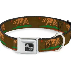 Dog Bone Seatbelt Buckle Collar - California Flag Weathered Browns