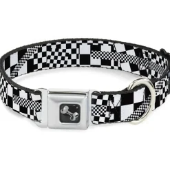 Dog Bone Seatbelt Buckle Collar - Funky Checkers Black/White