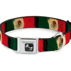 Dog Bone Seatbelt Buckle Collar - Mexico Flag Distressed Painting