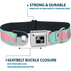 Dog Bone Seatbelt Buckle Collar - Cloudy/Starry Sky Aqua/Pink/Yellow