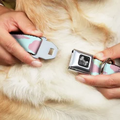 Dog Bone Seatbelt Buckle Collar - Cloudy/Starry Sky Aqua/Pink/Yellow