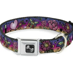 Dog Bone Seatbelt Buckle Collar - Love Love Purple