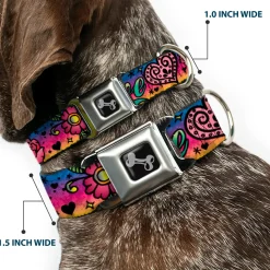 Dog Bone Seatbelt Buckle Collar - Love Love Purple