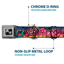 Dog Bone Seatbelt Buckle Collar - Love Love Purple