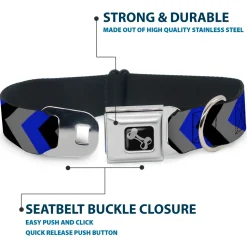 Dog Bone Seatbelt Buckle Collar - Chevron Blue/Black/Gray