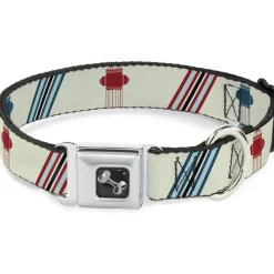Dog Bone Seatbelt Buckle Collar - Fire Hydrants/Stripes Tan/Blues/Reds