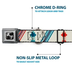 Dog Bone Seatbelt Buckle Collar - Fire Hydrants/Stripes Tan/Blues/Reds