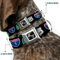 Dog Bone Seatbelt Buckle Collar - California Highway Signs Black