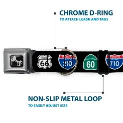 Dog Bone Seatbelt Buckle Collar - California Highway Signs Black
