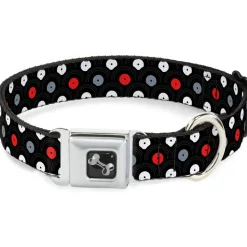 Dog Bone Seatbelt Buckle Collar - Vinyl Records Stacked Black/Gray/Red/White