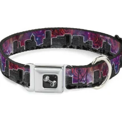 Dog Bone Seatbelt Buckle Collar - Portland Vivid Skyline Cosmic Roses