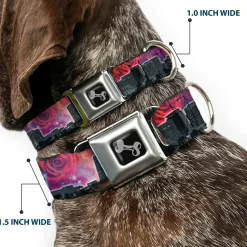 Dog Bone Seatbelt Buckle Collar - Portland Vivid Skyline Cosmic Roses