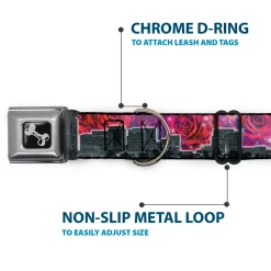 Dog Bone Seatbelt Buckle Collar - Portland Vivid Skyline Cosmic Roses