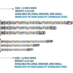 Dog Bone Seatbelt Buckle Collar - Music Notes Stars White/Black/Multi Color