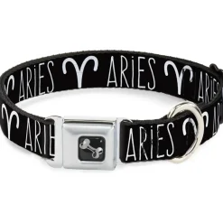 Dog Bone Seatbelt Buckle Collar - Zodiac ARIES/Symbol Black/White