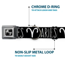 Dog Bone Seatbelt Buckle Collar - Zodiac ARIES/Symbol Black/White