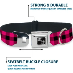 Dog Bone Seatbelt Buckle Collar - Buffalo Plaid Black/Fuchsia