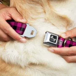 Dog Bone Seatbelt Buckle Collar - Buffalo Plaid Black/Fuchsia