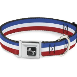 Dog Bone Seatbelt Buckle Collar - Stripes Blue/White/Red