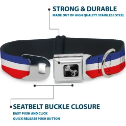 Dog Bone Seatbelt Buckle Collar - Stripes Blue/White/Red