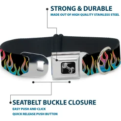 Dog Bone Seatbelt Buckle Collar - Flames Black/Blue/Pink