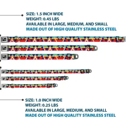 Dog Bone Seatbelt Buckle Collar - Geometric Triangles/Stripe Red/White/Blues/Yellow