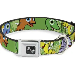 Dog Bone Seatbelt Buckle Collar - Cute Dinosaurs Yellow/Green