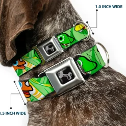 Dog Bone Seatbelt Buckle Collar - Cute Dinosaurs Yellow/Green