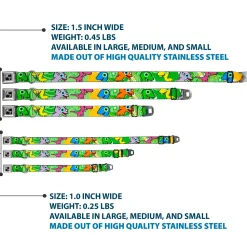 Dog Bone Seatbelt Buckle Collar - Cute Dinosaurs Yellow/Green