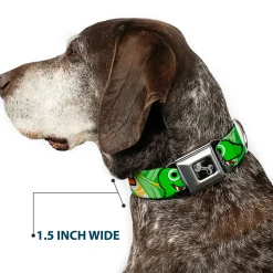 Dog Bone Seatbelt Buckle Collar - Cute Dinosaurs Yellow/Green