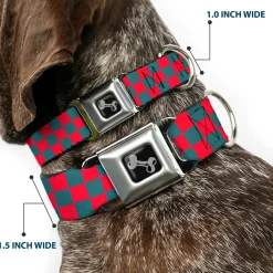 Dog Bone Seatbelt Buckle Collar - Checker Crimson Red/Gray