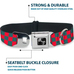 Dog Bone Seatbelt Buckle Collar - Checker Crimson Red/Gray