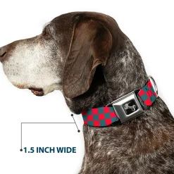 Dog Bone Seatbelt Buckle Collar - Checker Crimson Red/Gray