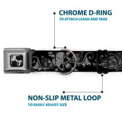 Dog Bone Seatbelt Buckle Collar - Skull & Dagger w/Filigree Black/Gray