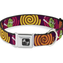 Dog Bone Seatbelt Buckle Collar - Green Dragons Smoking Purple