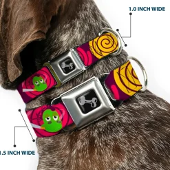 Dog Bone Seatbelt Buckle Collar - Green Dragons Smoking Purple