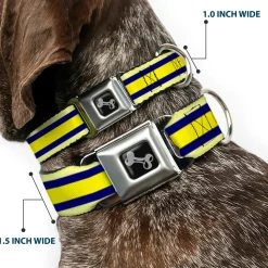 Dog Bone Seatbelt Buckle Collar - Stripes Light Yellow/Navy/Yellow