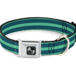 Dog Bone Seatbelt Buckle Collar - Stripes Pastel Green/Olive