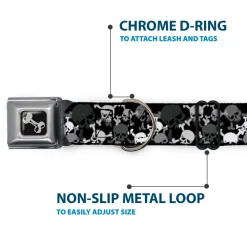 Dog Bone Seatbelt Buckle Collar - Multi Top Skulls Stacked Blak/Gray/White