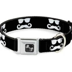 Dog Bone Seatbelt Buckle Collar - Sunglasses & Mustache Black/White