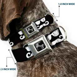 Dog Bone Seatbelt Buckle Collar - Sunglasses & Mustache Black/White