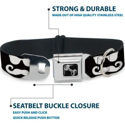Dog Bone Seatbelt Buckle Collar - Sunglasses & Mustache Black/White