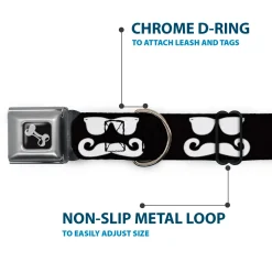 Dog Bone Seatbelt Buckle Collar - Sunglasses & Mustache Black/White