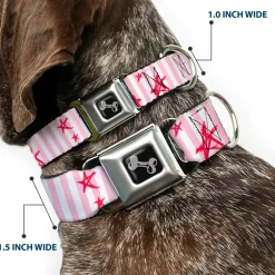 Dog Bone Seatbelt Buckle Collar - Sketch Stars w/Stripes Pink/White/Fuchsia