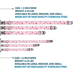 Dog Bone Seatbelt Buckle Collar - Sketch Stars w/Stripes Pink/White/Fuchsia