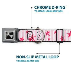 Dog Bone Seatbelt Buckle Collar - Sketch Stars w/Stripes Pink/White/Fuchsia