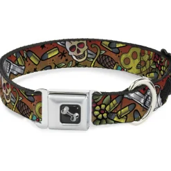 Dog Bone Seatbelt Buckle Collar - Born to Raise Hell CLOSE-UP Red