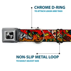 Dog Bone Seatbelt Buckle Collar - Born to Raise Hell CLOSE-UP Red