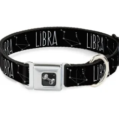 Dog Bone Seatbelt Buckle Collar - Zodiac LIBRA/Constellation Black/White