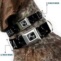 Dog Bone Seatbelt Buckle Collar - Zodiac LIBRA/Constellation Black/White